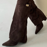 Sleek Leather Knee-High Boots with Pointed Toe & Side Zip