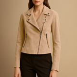 Women’s Suede Biker Jacket – Slim Fit Zip-Up