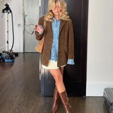 Autumn Brown Suede Trench | Oversized Coat with Wide Lapel Design