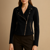 Women’s Suede Biker Jacket – Slim Fit Zip-Up