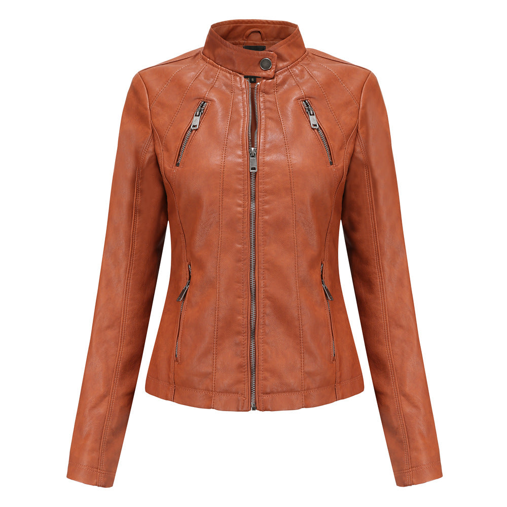 Cropped Zip Leather Jacket