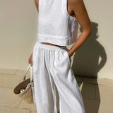 Chic Linen Crop & Trouser Set for Summer