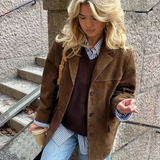 Autumn Brown Suede Trench | Oversized Coat with Wide Lapel Design