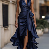 Sophisticated Halterneck Satin Evening Gown