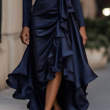 Satin Maxi Dress for Women – Chic Draped Wrap Evening Look