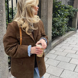 Autumn Brown Suede Trench | Oversized Coat with Wide Lapel Design