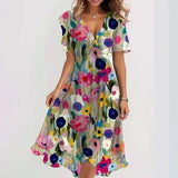 Elegant Dress with V-Neck & Flowing A-Line Skirt