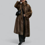 Women's Plush Faux Fur Trench Coat - Warm Long Line