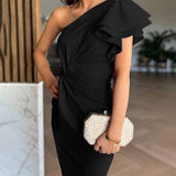 Women’s One-Shoulder Ruffle Evening Dress