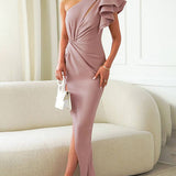 Women’s One-Shoulder Ruffle Evening Dress