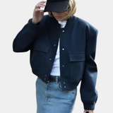 Women's Utility Bomber Jacket with Ribbed Cuffs & Hem