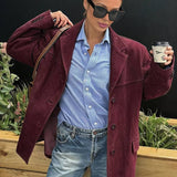 Women’s Faux Suede Blazer Jacket Long Sleeve Smart Everyday