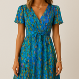 Elegant Dress with V-Neck & Flowing A-Line Skirt