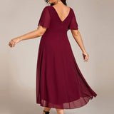 Plus Size Wedding Guest Dress | V-Neck Chiffon High-Low