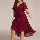 Plus Size Wedding Guest Dress | V-Neck Chiffon High-Low
