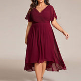 Plus Size Wedding Guest Dress | V-Neck Chiffon High-Low