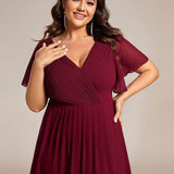 Plus Size Wedding Guest Dress | V-Neck Chiffon High-Low