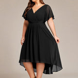 Plus Size Wedding Guest Dress | V-Neck Chiffon High-Low