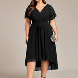 Plus Size Wedding Guest Dress | V-Neck Chiffon High-Low