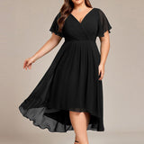 Plus Size Wedding Guest Dress | V-Neck Chiffon High-Low