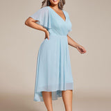 Plus Size Wedding Guest Dress | V-Neck Chiffon High-Low