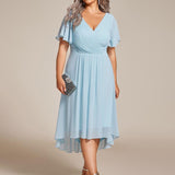 Plus Size Wedding Guest Dress | V-Neck Chiffon High-Low