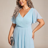 Plus Size Wedding Guest Dress | V-Neck Chiffon High-Low