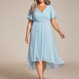 Plus Size Wedding Guest Dress | V-Neck Chiffon High-Low