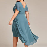 Plus Size Wedding Guest Dress | V-Neck Chiffon High-Low