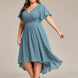 Plus Size Wedding Guest Dress | V-Neck Chiffon High-Low