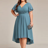 Plus Size Wedding Guest Dress | V-Neck Chiffon High-Low