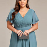 Plus Size Wedding Guest Dress | V-Neck Chiffon High-Low