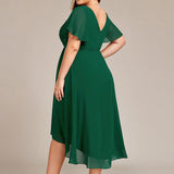 Plus Size Wedding Guest Dress | V-Neck Chiffon High-Low