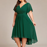 Plus Size Wedding Guest Dress | V-Neck Chiffon High-Low