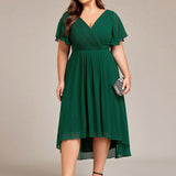 Plus Size Wedding Guest Dress | V-Neck Chiffon High-Low