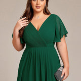 Plus Size Wedding Guest Dress | V-Neck Chiffon High-Low