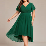 Plus Size Wedding Guest Dress | V-Neck Chiffon High-Low
