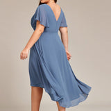 Plus Size Wedding Guest Dress | V-Neck Chiffon High-Low