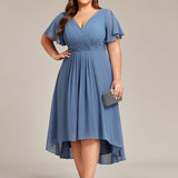 Plus Size Wedding Guest Dress | V-Neck Chiffon High-Low