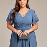 Plus Size Wedding Guest Dress | V-Neck Chiffon High-Low