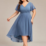 Plus Size Wedding Guest Dress | V-Neck Chiffon High-Low