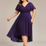 Plus Size Wedding Guest Dress | V-Neck Chiffon High-Low