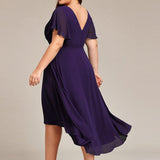 Plus Size Wedding Guest Dress | V-Neck Chiffon High-Low