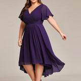 Plus Size Wedding Guest Dress | V-Neck Chiffon High-Low