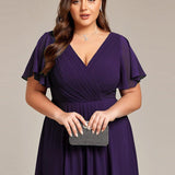 Plus Size Wedding Guest Dress | V-Neck Chiffon High-Low