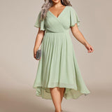 Plus Size Wedding Guest Dress | V-Neck Chiffon High-Low