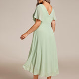 Plus Size Wedding Guest Dress | V-Neck Chiffon High-Low
