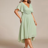 Plus Size Wedding Guest Dress | V-Neck Chiffon High-Low