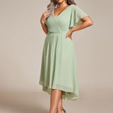 Plus Size Wedding Guest Dress | V-Neck Chiffon High-Low