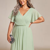 Plus Size Wedding Guest Dress | V-Neck Chiffon High-Low